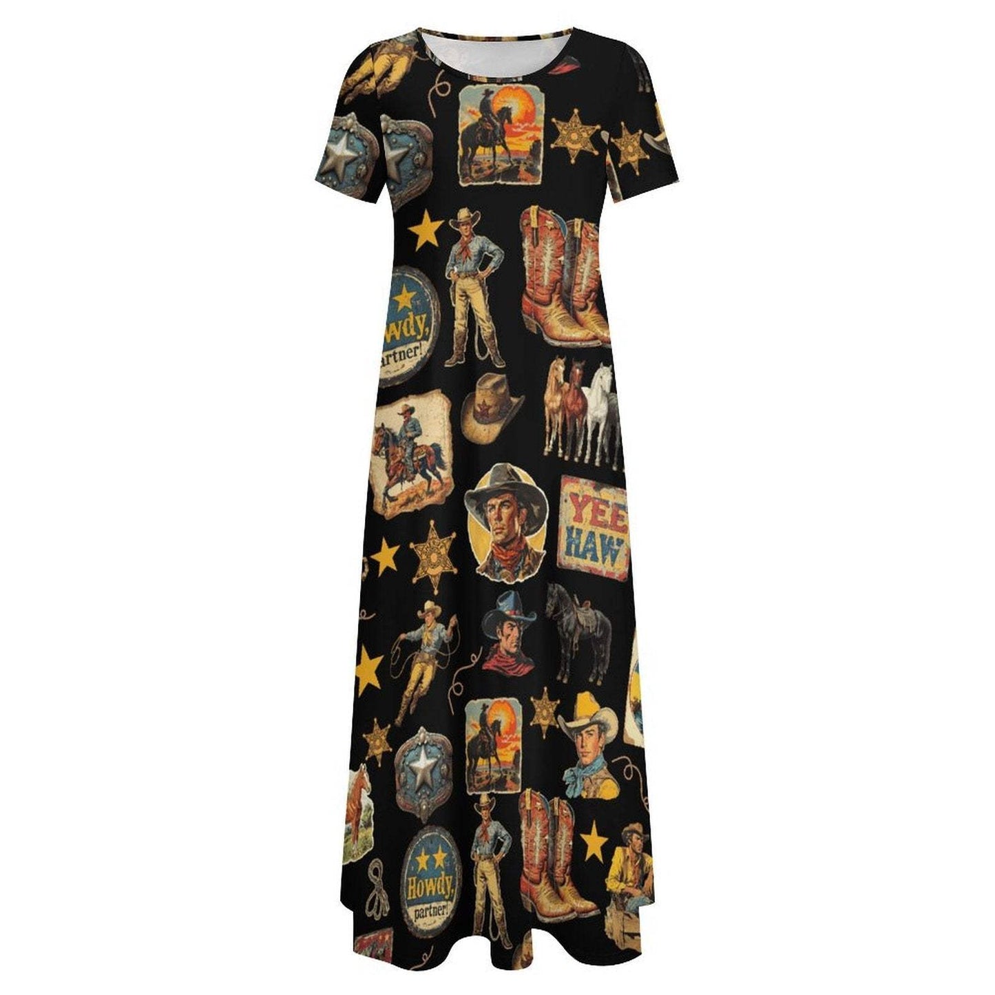 Baha Ranch Vintage Cowboy Collage Western Dress - Baha Ranch Western Wear - Flyclothing LLC