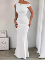 One-Shoulder Ruched Bodycon Maxi Dress - Trendsi - Flyclothing LLC