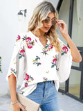 Printed Notched Half Sleeve Blouse - Trendsi - Flyclothing LLC