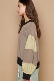 POL Waffle-Knit Detail Color Block Round Neck Sweatshirt - Trendsi