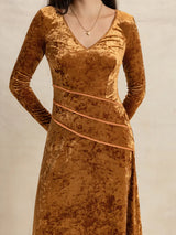 V-Neck Long Sleeve Midi Dress - Trendsi - Flyclothing LLC