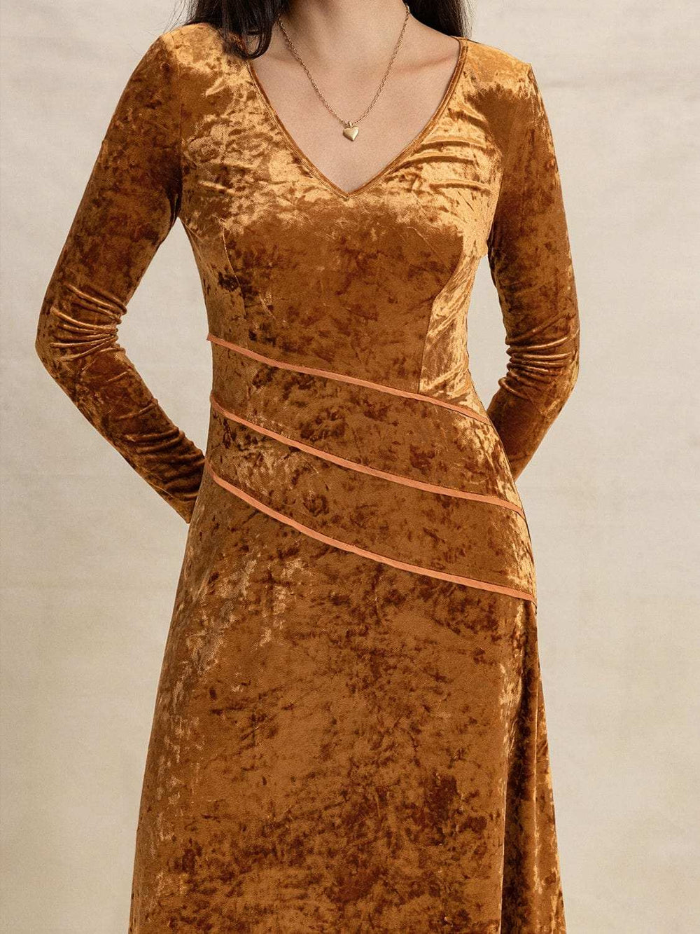 V-Neck Long Sleeve Midi Dress - Trendsi - Flyclothing LLC