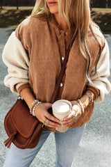 Contrast Baseball Collar Snap Down Long Sleeve Jacket - Trendsi - Flyclothing LLC