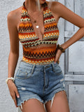 Geometric Halter Neck Cropped Tank - Trendsi