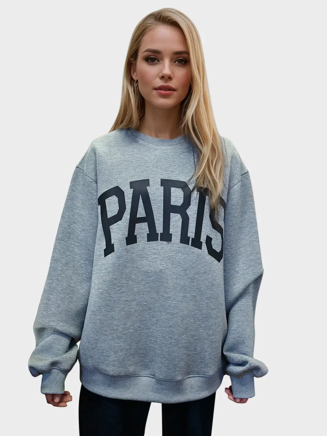 Basic Bae PARIS Round Neck Long Sleeve Air Scuba Sweatshirt - ShopBasicbae - Flyclothing LLC