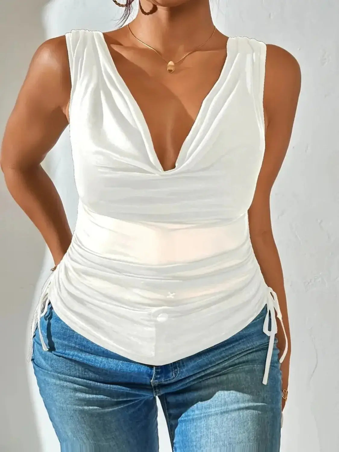 Side Drawstring Ruched Tank - Trendsi - Flyclothing LLC