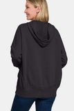 Zenana Half Snap Long Sleeve Hoodie with Kangaroo Pocket - Trendsi - Flyclothing LLC
