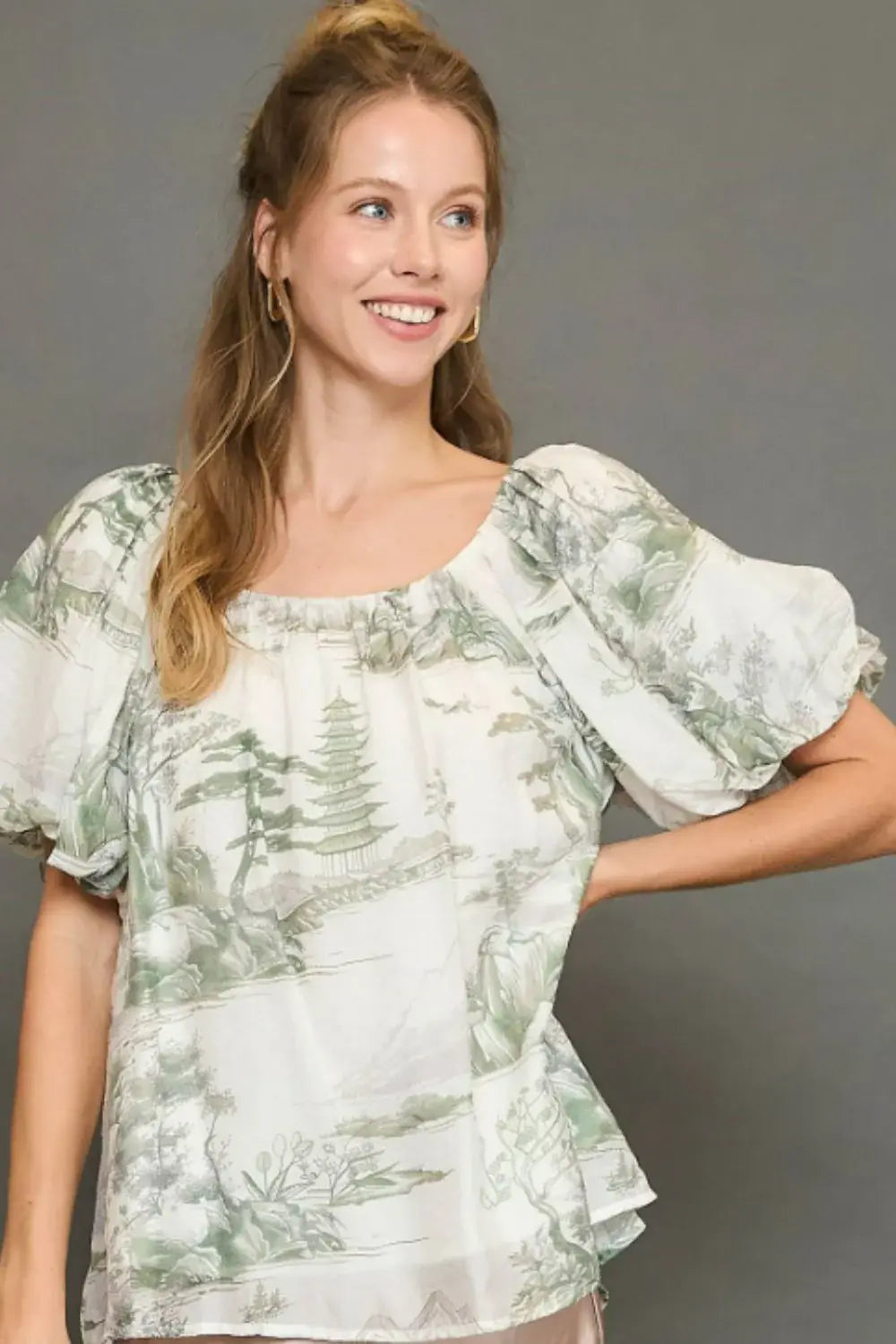 Umgee Full Size Two Tone Toile Print Top Plus Size - Trendsi - Flyclothing LLC