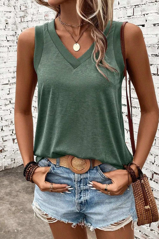 V-Neck Wide Strap Tank - Trendsi - Flyclothing LLC