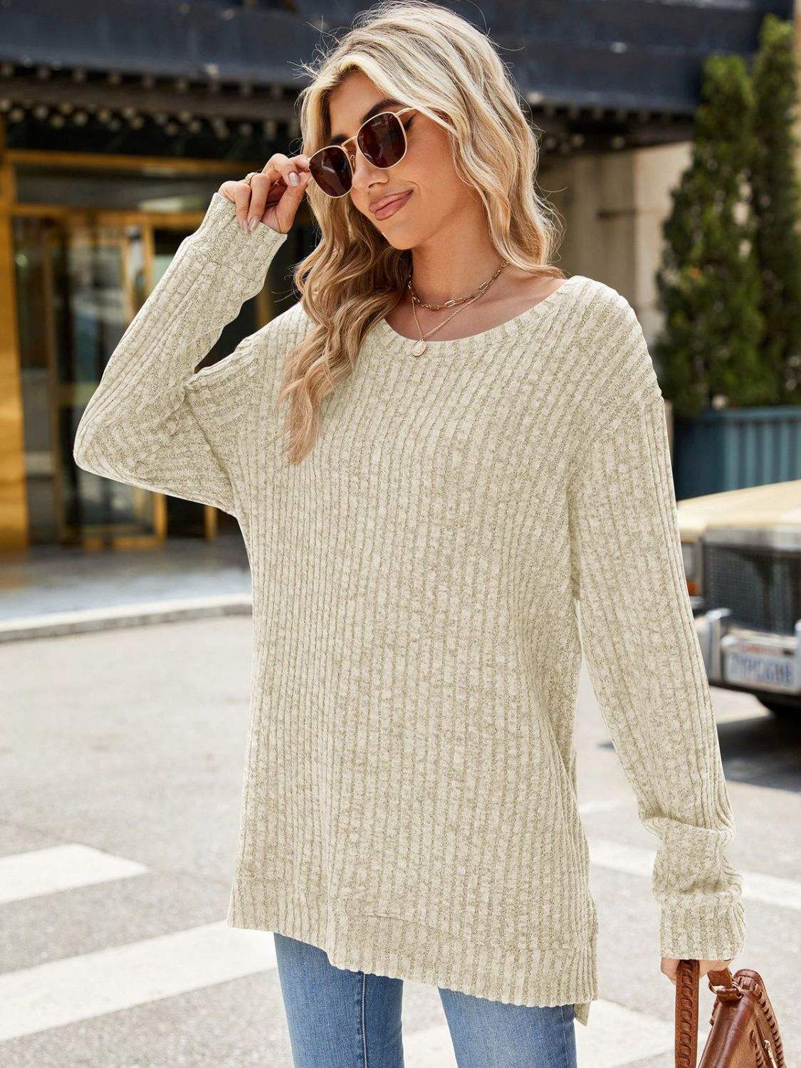 Round Neck Long Sleeve T-Shirt - Trendsi - Flyclothing LLC