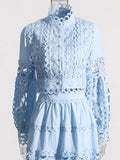 Lace Button Up Long Sleeve Top and Skirt Set - Trendsi - Flyclothing LLC