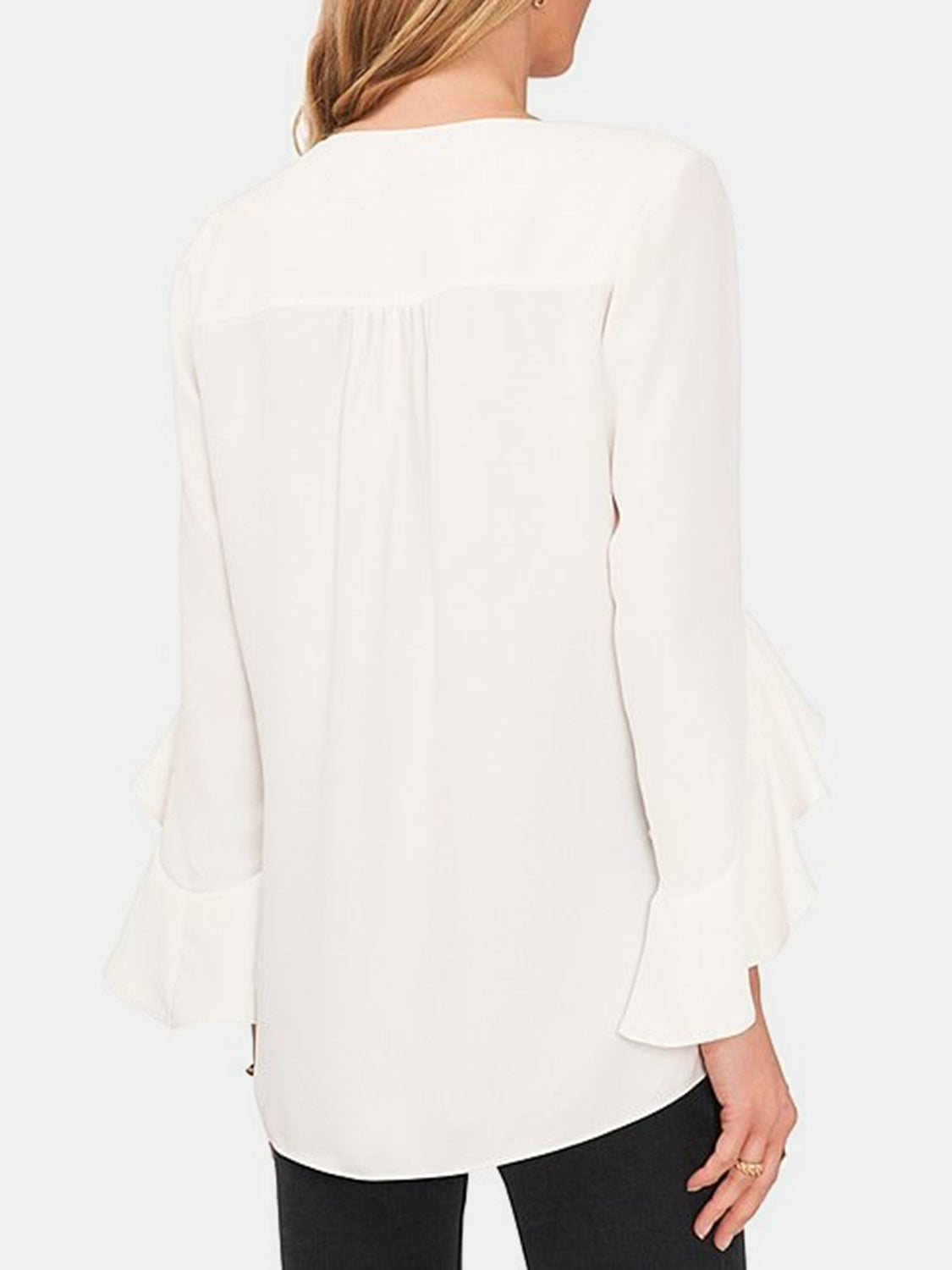 V-Neck Flounce Sleeve Blouse - Trendsi - Flyclothing LLC