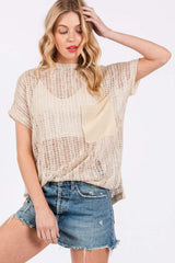 Ces Femme See Through Crochet Mock Neck Cover Up - Trendsi - Flyclothing LLC