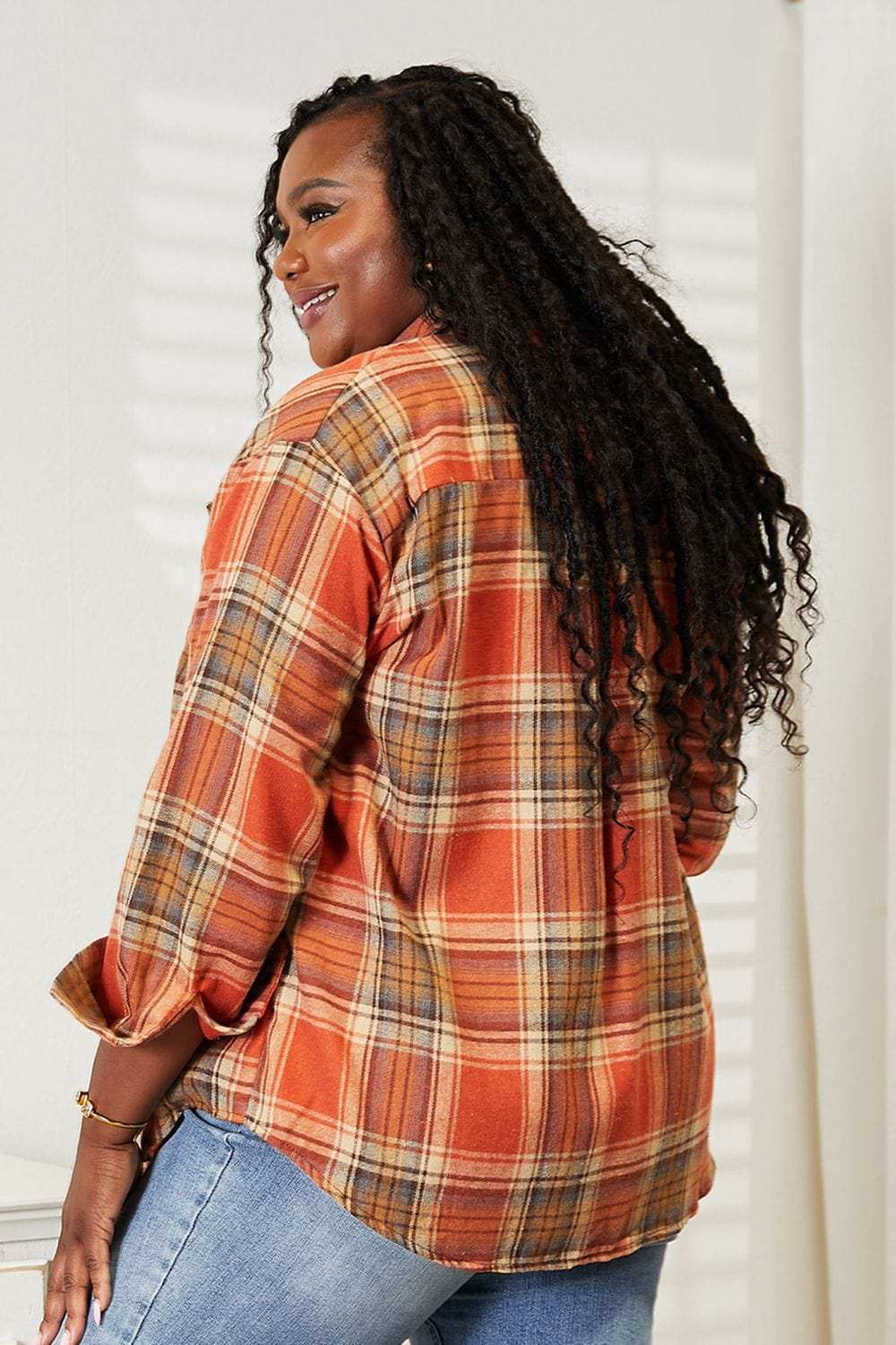 Mandy Plaid Dropped Shoulder Shirt - Trendsi - Flyclothing LLC