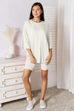 Basic Bae Full Size Soft Rayon Three-Quarter Sleeve Top and Shorts Set - Trendsi - Flyclothing LLC