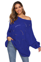 Round Neck Long Sleeve Openwork Sweater - Trendsi - Flyclothing LLC