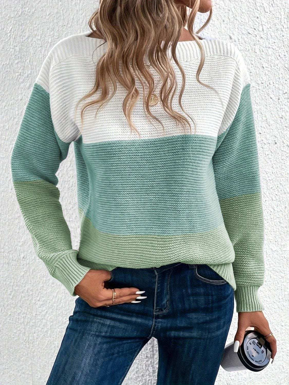 Color Block Boat Neck Sweater - Trendsi - Flyclothing LLC