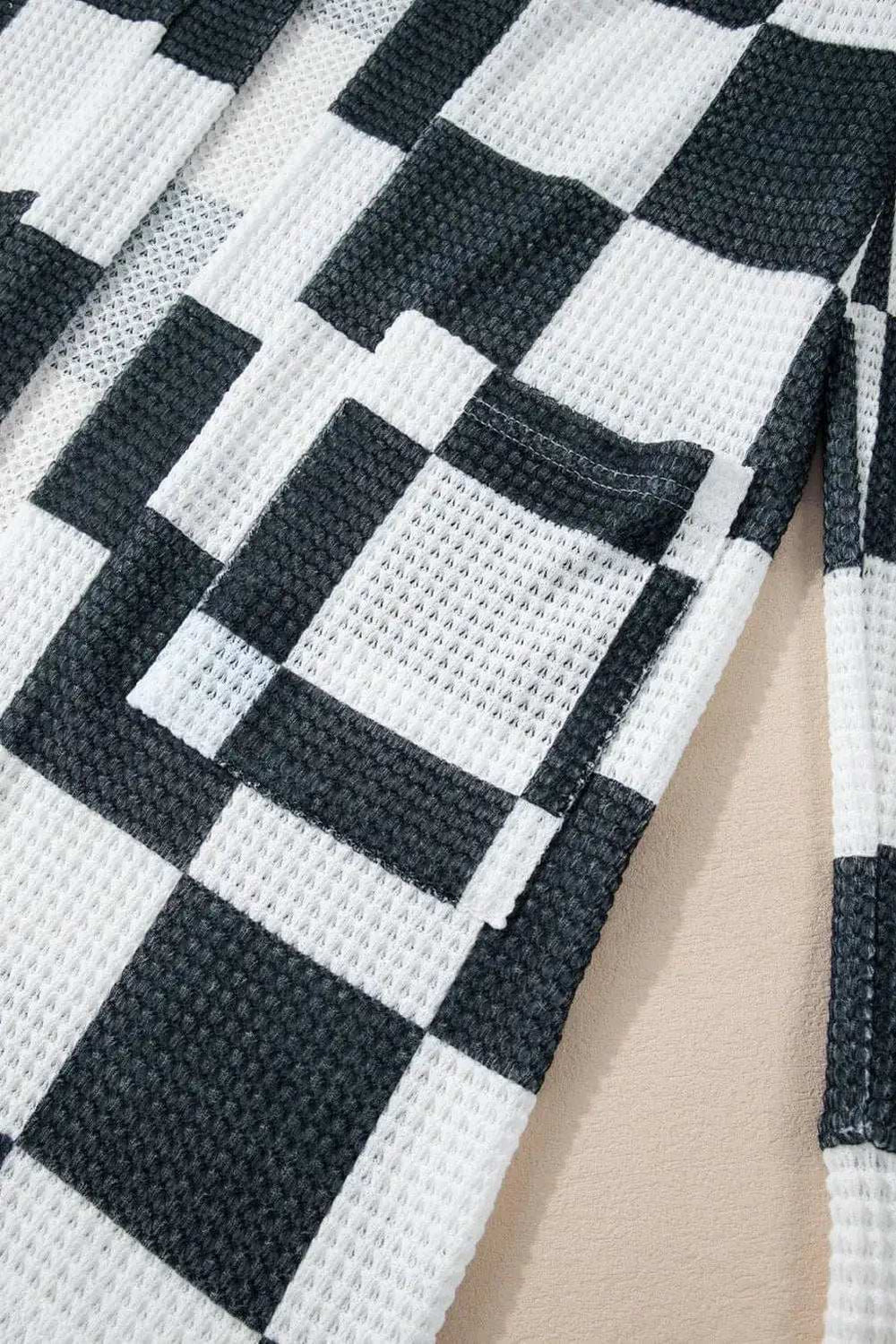 Checkered Open Front Long Sleeve Cover Up - Trendsi - Flyclothing LLC