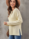 Button Detail Long Sleeve Knit Top - Trendsi - Flyclothing LLC