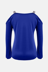 Sequin V-Neck Cold Shoulder Top - Trendsi - Flyclothing LLC