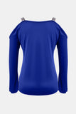 Sequin V-Neck Cold Shoulder Top - Trendsi