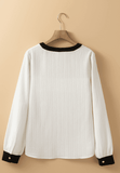 Contrast Notched Long Sleeve Blouse - Trendsi - Flyclothing LLC
