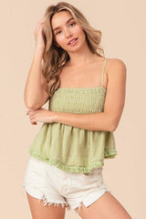 BiBi Fringed Hem Smocked Cami - Trendsi - Flyclothing LLC