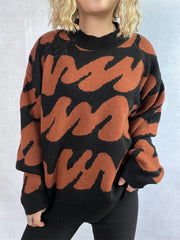 Contrast Round Neck Long Sleeve Sweater - Trendsi