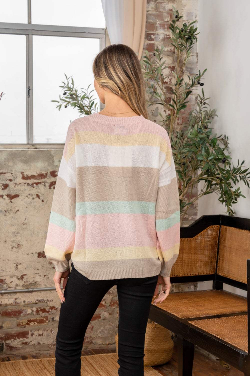 Sew In Love Full Size Color Block Round Neck Sweater - Trendsi - Flyclothing LLC