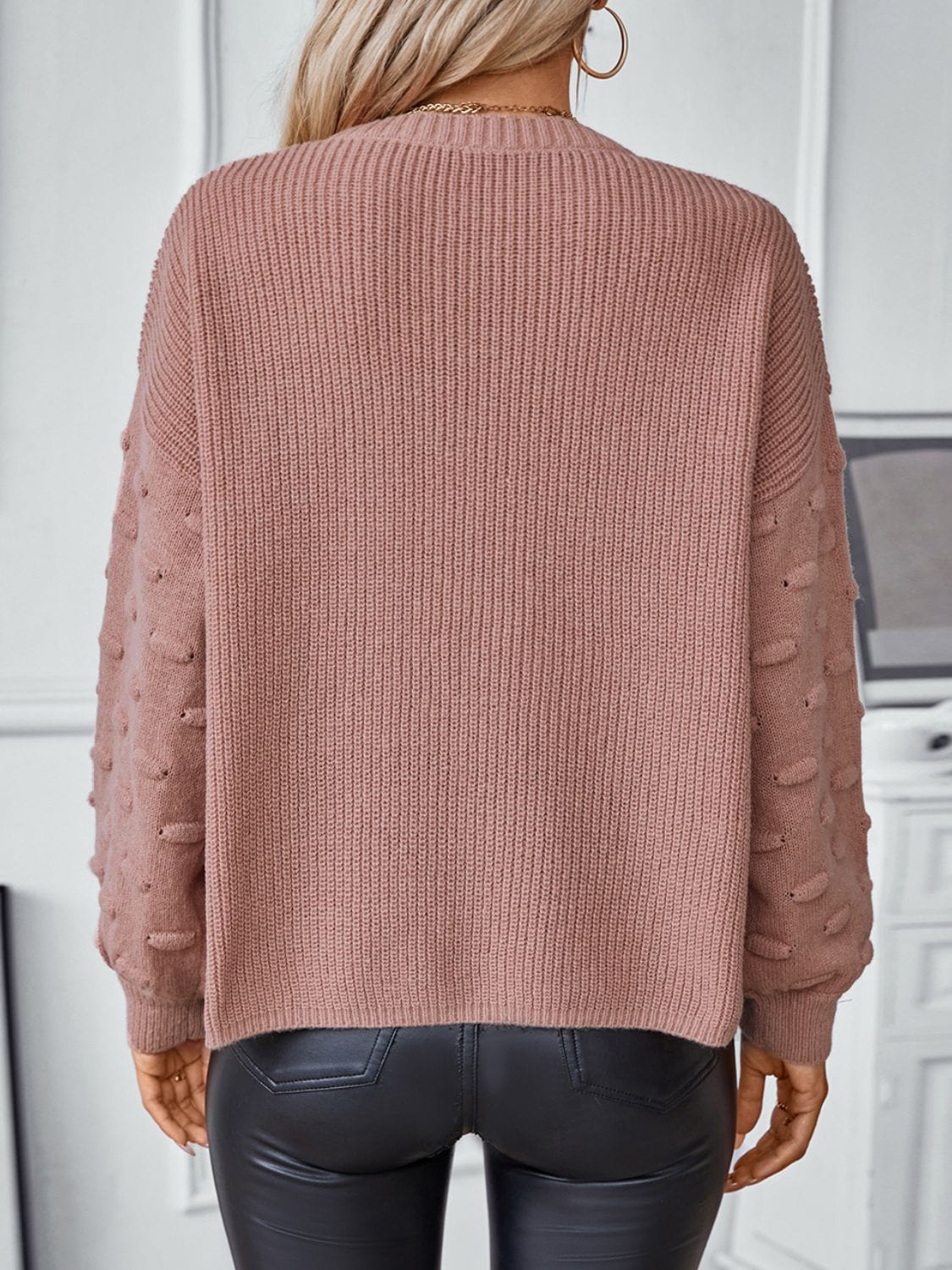 Round Neck Drop Shoulder Sweater - Trendsi