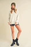 Aemi+Co Ribbed Hem Side Slit Round Neck Sweater - Trendsi