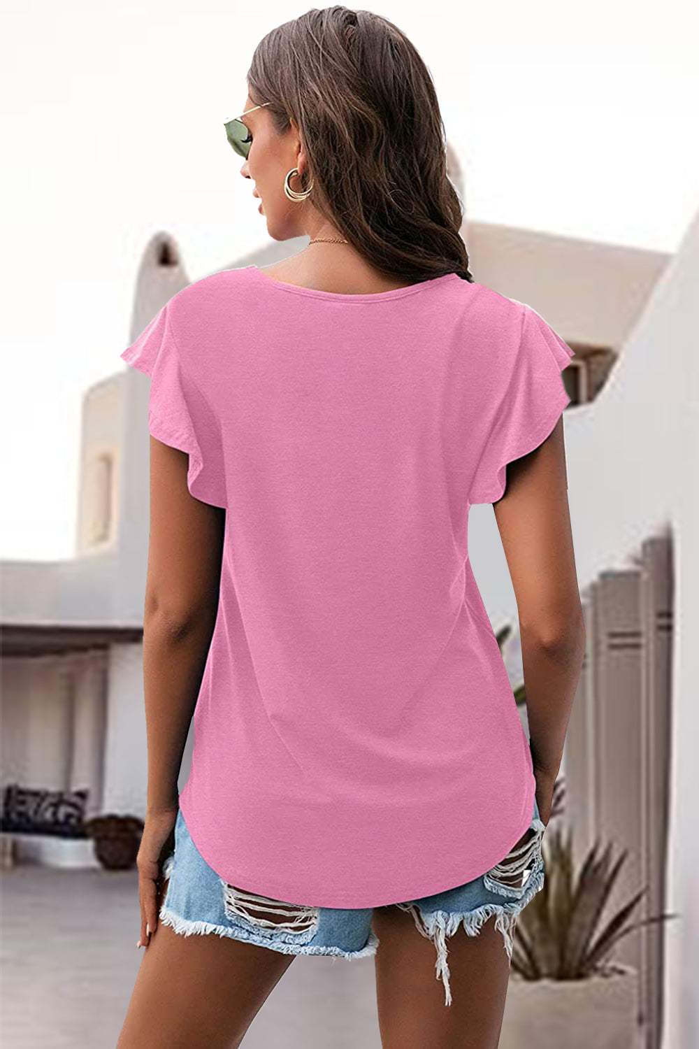 Ruffled Round Neck Cap Sleeve Blouse - Trendsi - Flyclothing LLC