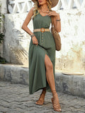 Perfee Decorative Button Slit Sleeveless Midi Dress - Trendsi