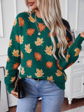 Maple Leaf Round Neck Long Sleeve Sweater - Trendsi