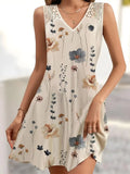 Printed V-Neck Sleeveless Mini Dress - Trendsi