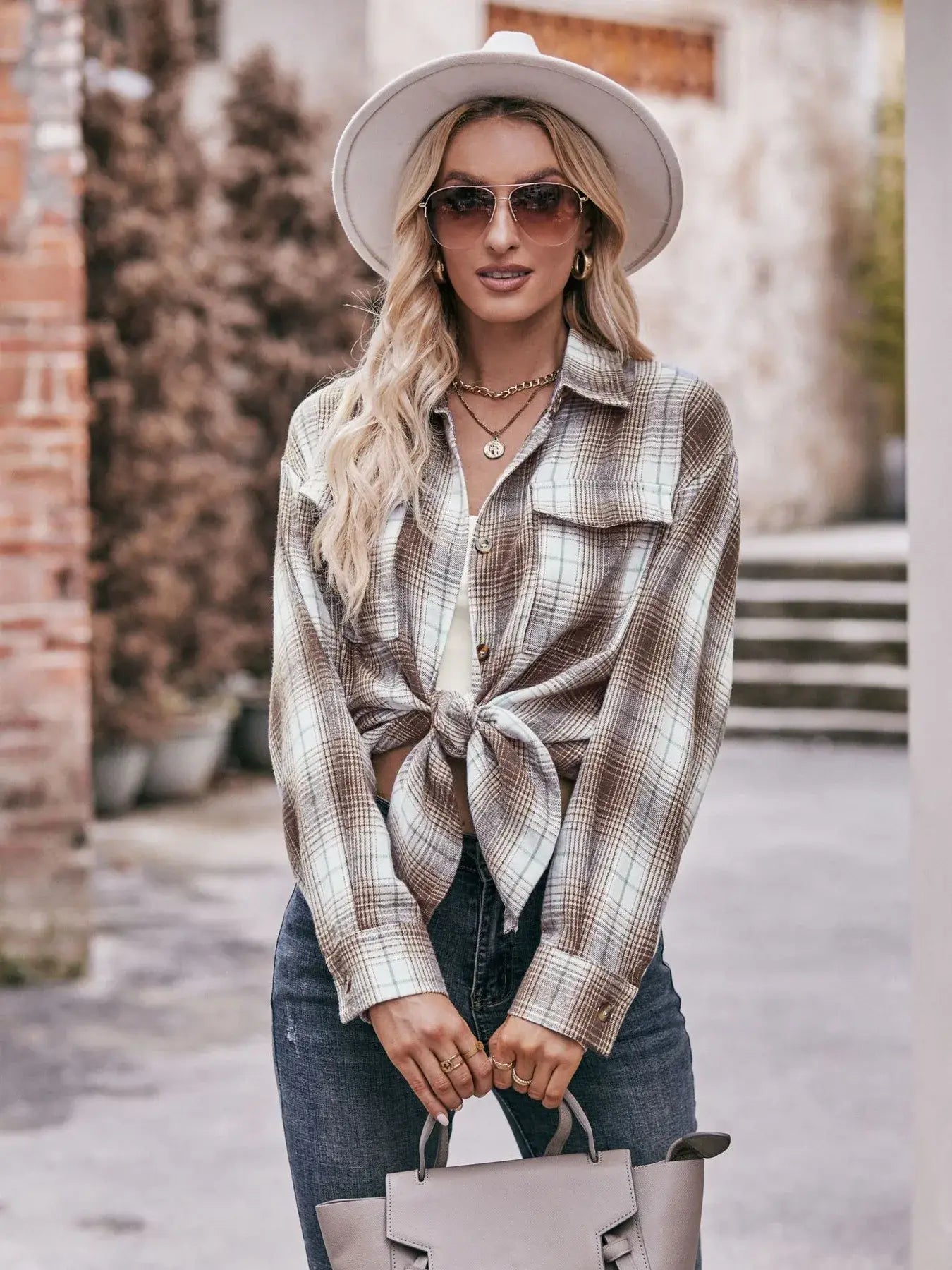 Plaid Button-Down Long Sleeve Shirt - Trendsi - Flyclothing LLC