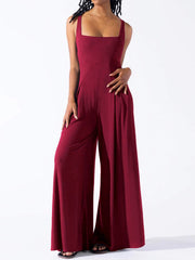 Square Neck Wide Strap Jumpsuit Trendsi