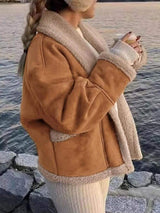 Fuzzy Collared Neck Long Sleeve Jacket - Trendsi - Flyclothing LLC