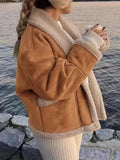 Fuzzy Collared Neck Long Sleeve Jacket - Trendsi