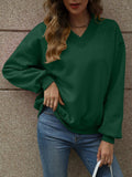 V-Neck Long Sleeve Dropped Shoulder Sweatshirt - Trendsi - Flyclothing LLC
