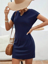 Notched Short Sleeve Mini Tee Dress - Trendsi - Flyclothing LLC