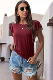 Ruffled Round Neck Cap Sleeve Blouse - Trendsi - Flyclothing LLC