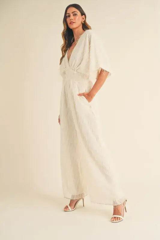 MABLE Fluffy Deep V Neck Wide Leg Jumpsuit - Trendsi - Flyclothing LLC