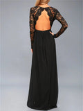 Lace Detail Backless Long Sleeve Maxi Dress - Trendsi