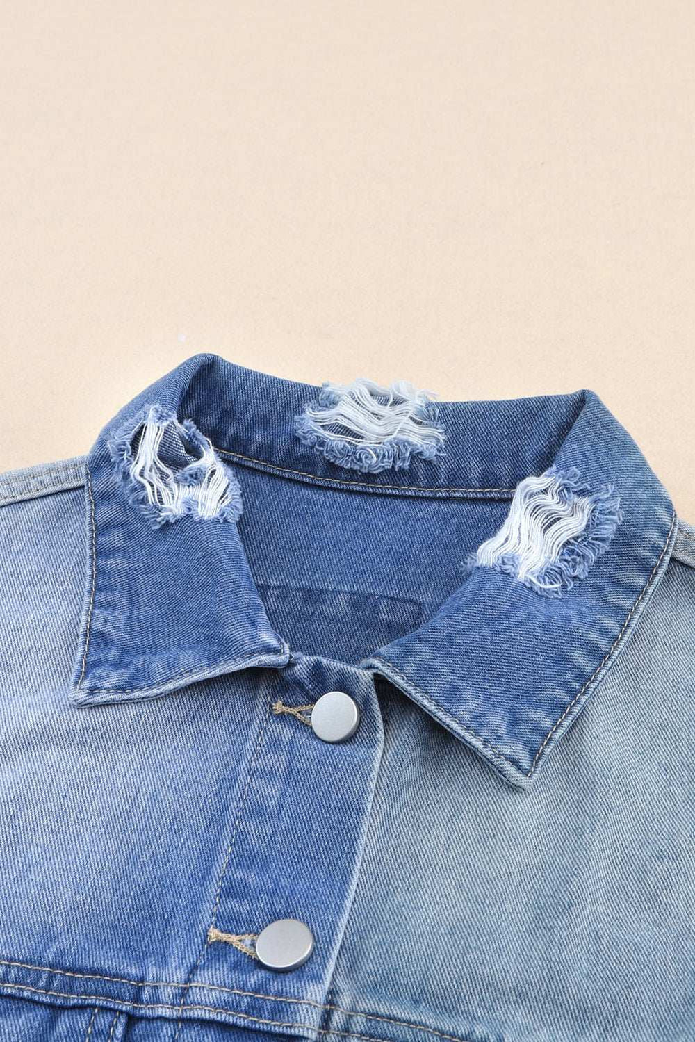 Distressed Button Up Drop Shoulder Denim Jacket - Trendsi - Flyclothing LLC