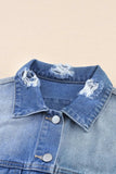 Distressed Button Up Drop Shoulder Denim Jacket - Trendsi - Flyclothing LLC