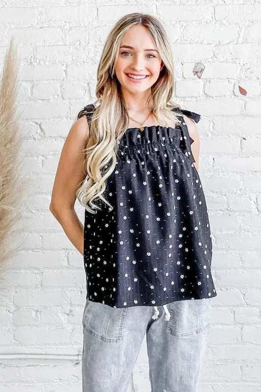 And The Why Daisy Polka Dot Print Ruffle Tank Top - Trendsi - Flyclothing LLC