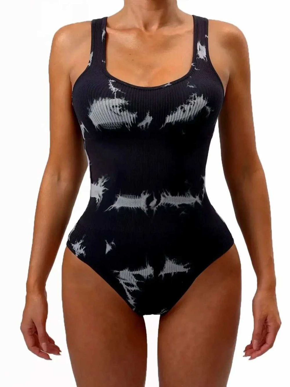 Tie-Dye Scoop Neck Wide Strap Active Bodysuit - Trendsi - Flyclothing LLC