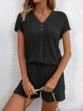 Ribbed V-Neck Top and Shorts Set - Trendsi - Flyclothing LLC