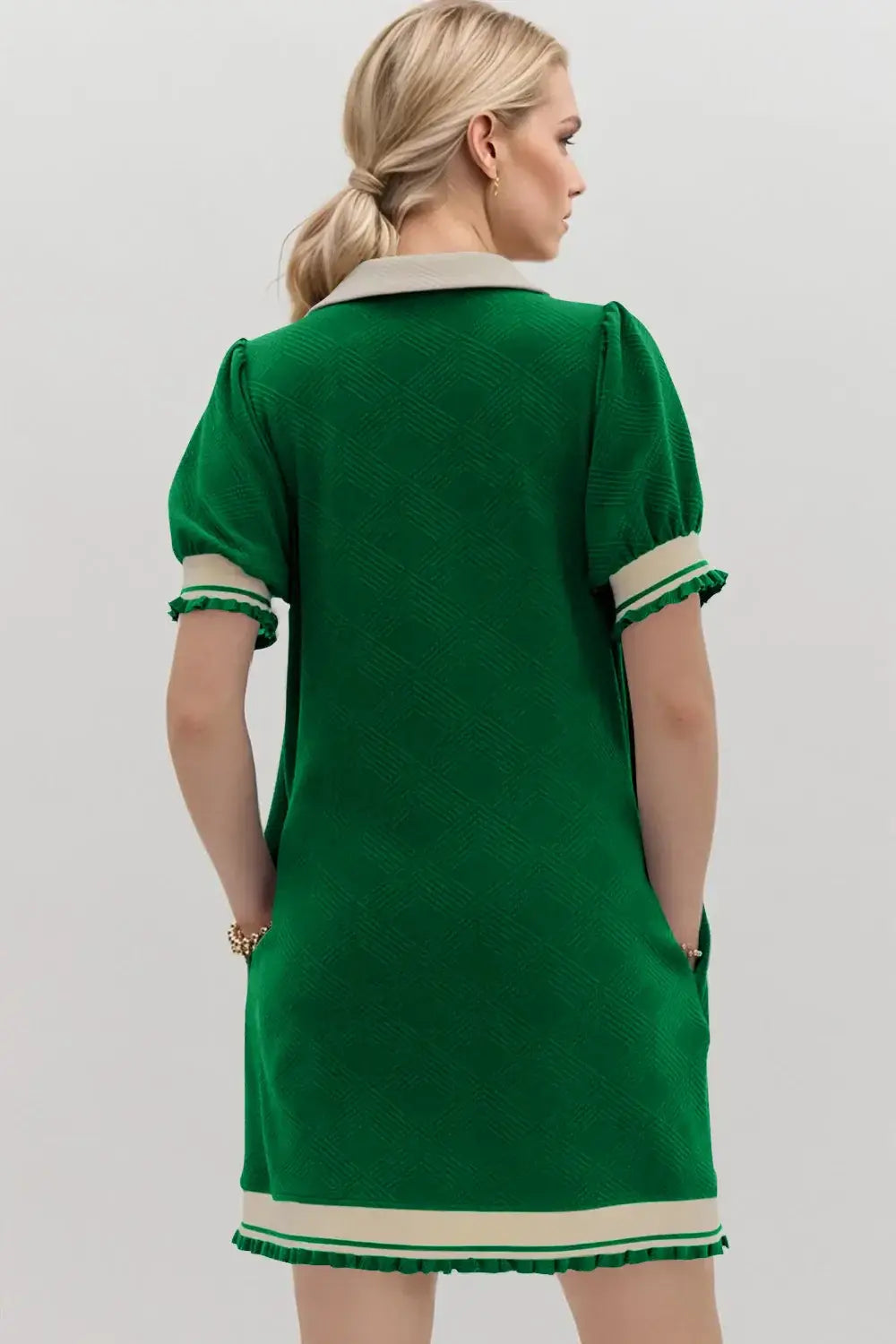 Oh Frill Contrast Trim Johnny Collar Short Sleeve Mini Dress - Trendsi - Flyclothing LLC